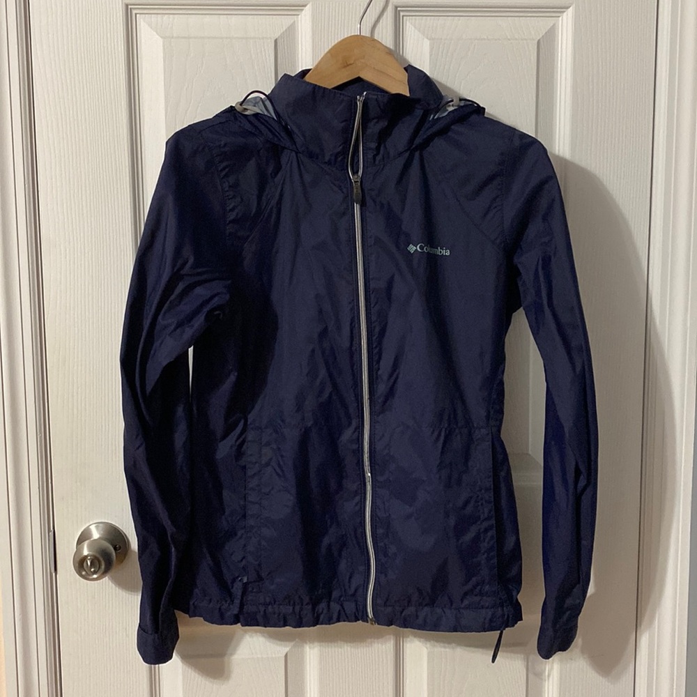 Columbia navy windbreaker raincoat running coat Sz M